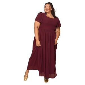 NWT Ivy City Co. Abbie Dress in Wine Chiffon Size 16W